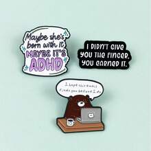 Funny Quote Enamel Brooch Set, Bear Laptop ADHD Letter Pins For Backpack, Bag & Jacket Decor - Multicolor - View 4