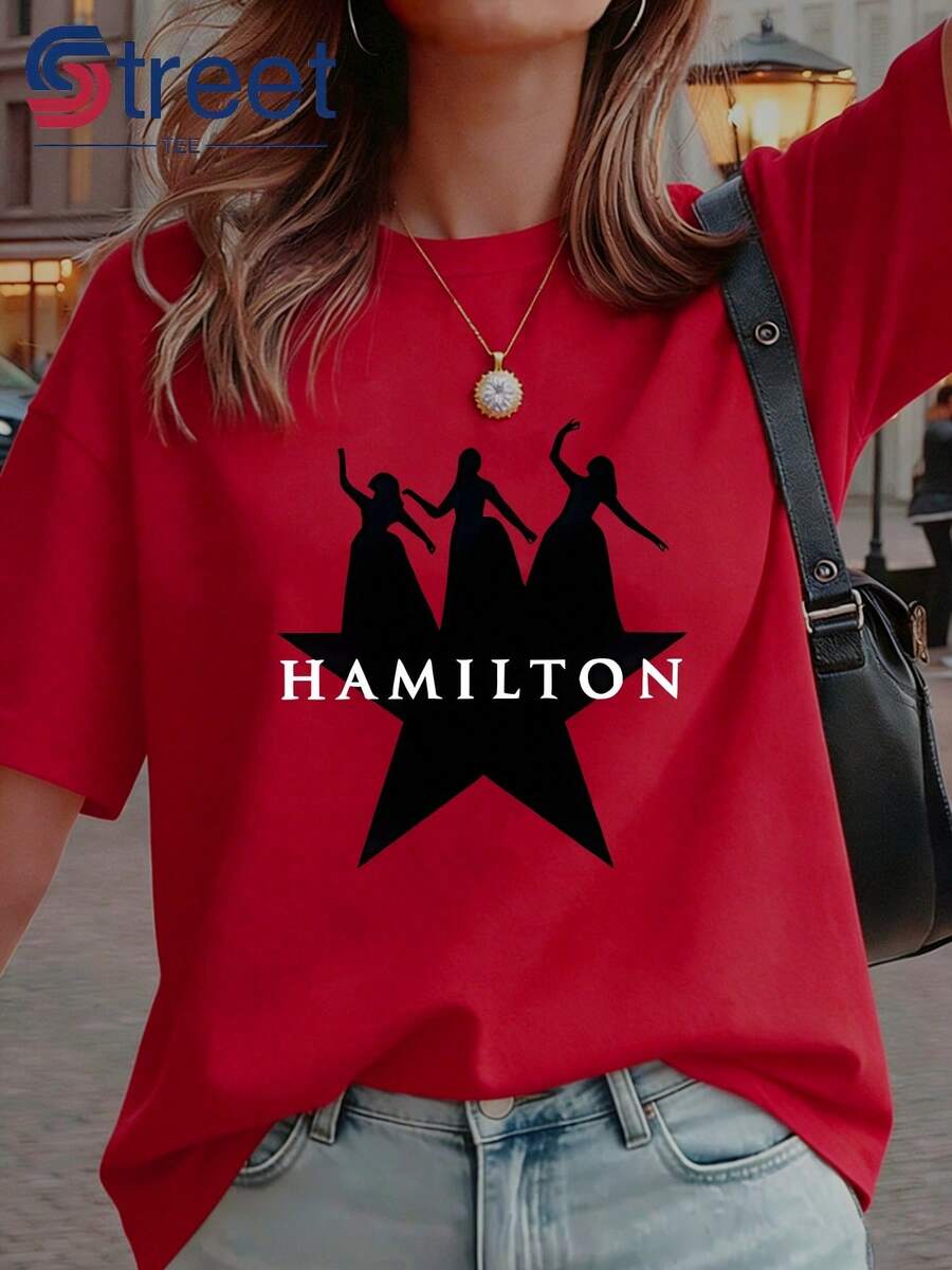 Camiseta Estampada de Alta Gama para Mujer, Estilo Y2K, Moda Primavera/Verano, Sexy, Dulce, Estilizante, Ropa Femenina, Camiseta con Temática Musical de Hamilton, Estilo de Cultura de Nicho, Casual, Manga Corta, Sencilla, Clásica, Versátil, Elegante, Esencial para Fiestas de Verano - Rojo - Ver 1