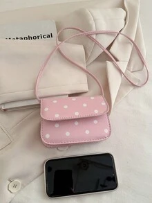 迷你时尚新款女士波点PU皮革小方肩斜挎包 - 粉色 - 查看 8