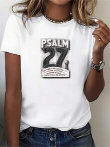 Regalos para Ella, Camiseta con Versículo Bíblico, Citado del Salmo 27, Ropa de Fin de Semana para Mujer, Conjuntos para Team Building, Camisetas Casuales Familiares, 180g, Camisetas Cristianas de Verano para Hombre y Mujer - Blanco - Ver 1