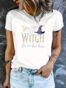 1 Women's Casual Short Sleeve T-Shirt For Halloween, 100% Thick Cotton - Comfortable Round Neck, Soft And Cute T-Shirt, 180g 100% Cotton. - 黑色 - 查看 9