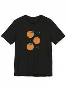 Women's Short-Sleeved T-Shirt, Personalized, New Spring/Summer 2026 Collection, With Cartoon Letter Print In Cherry Tomato Orange, Suitable For Summer, Y2K Clothing - Unisex Loose Cotton Short-Sleeved Round Neck T-Shirt, Urban Vintage Style. - 黑色 1 - 查看 1