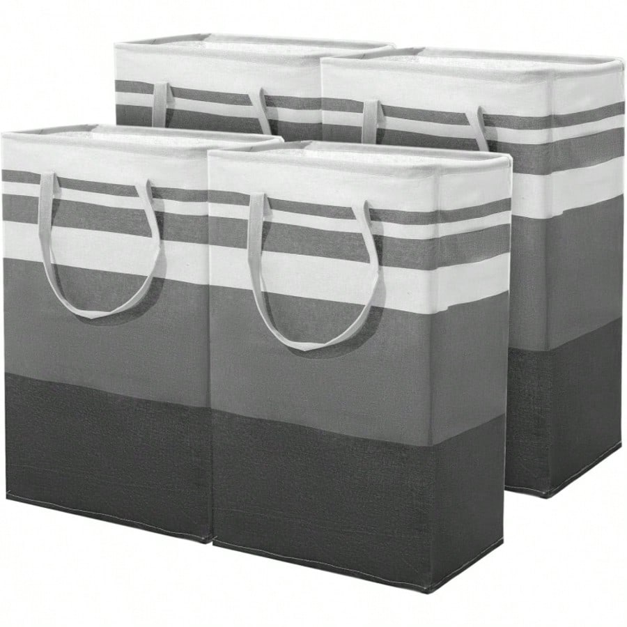 1pc Striped Design Foldable Laundry Basket, Large Capacity Foldable Fabric Basket With Reinforced Handle, Waterproof Lining Durable Laundry Hamper Suitable For Bathroom, Bedroom And RV, Great For College Students, Busy Families And RV Travelers, Essential For Spring Cleaning And Housewarming