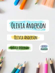 Customized Watercolor Brush Stroke Name Sticker, Personalized Waterproof Decal With Removable Design, Suitable For Student Supplies, Water Bottles And Daily Items - Multicolor - View 11