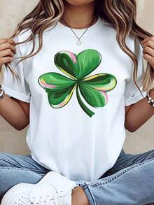 Women's Fashionable And Luxurious St. Patrick's Day Shamrock T-Shirt, Casual Lucky Shamrock Graphic Tee For St. Patrick's Day Celebration, Everyday Wear - 白色 - 查看 7