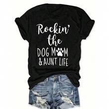 Women's T-Shirt "Mom And Aunt With Dogs" - Casual Short Sleeve Crew Neck Top With "Mom And Aunt With Dogs" Print, Spring Summer Blouse Suitable Gift For Dog Lovers, Casual Outfit For Moms And Aunties - [] - 查看 5