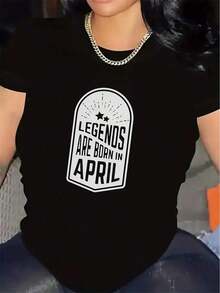Camiseta de Mujer para el Mes de Nacimiento de Abril - Camiseta Gráfica 'Las Leyendas Nacen en Abril' - Camiseta Ligera Casual para Uso Diario - Regalo de Cumpleaños para Abril - Top Cómodo para Todas las Temporadas, Ropa para el Hogar, Cuello Redondo, Material Transpirable, Camiseta Estampada, Para Amantes de la Modablusas para mujer>ropa - Negro - Ver 1