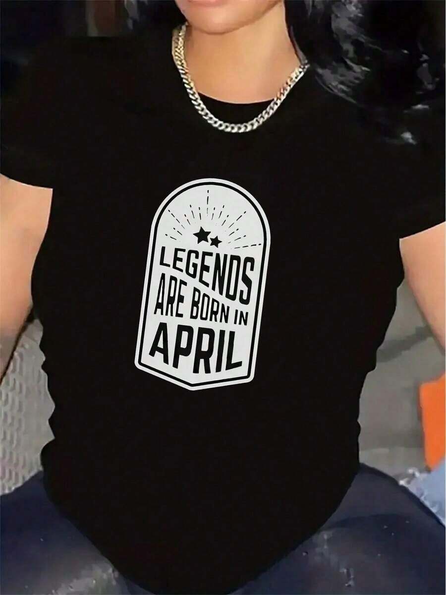 Camiseta de Mujer para el Mes de Nacimiento de Abril - Camiseta Gráfica 'Las Leyendas Nacen en Abril' - Camiseta Ligera Casual para Uso Diario - Regalo de Cumpleaños para Abril - Top Cómodo para Todas las Temporadas, Ropa para el Hogar, Cuello Redondo, Material Transpirable, Camiseta Estampada, Para Amantes de la Modablusas para mujer>ropa - Negro - Ver 1