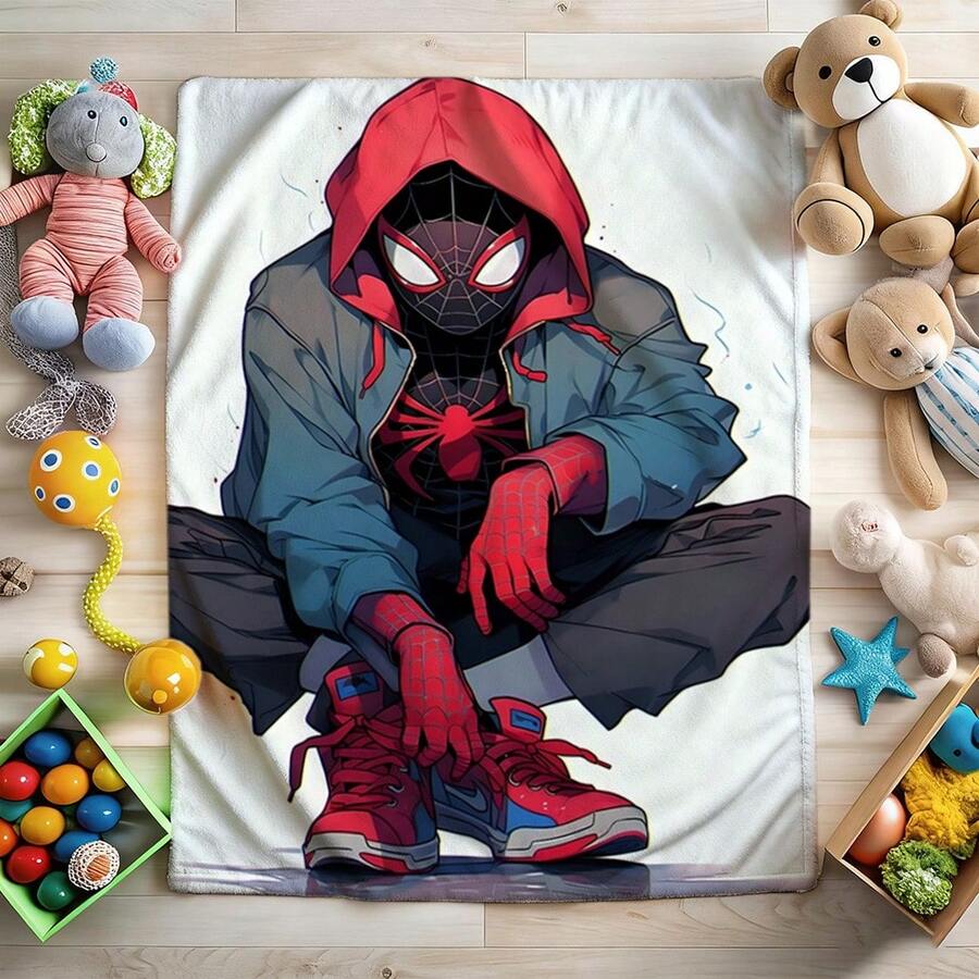 1pc S-Pider-Man Print Blanket,Retro Cartoon Style Throw Blanket,Cartoon Character Printed Blanket,All-Season Universal Nap Blanket,Character Home Decor Blanket,Modern Fashion Gift Suitable For Home Bedroom Bed Sofa Office Lunch Break Cover Picnic Blanket - Multicolor - View 1