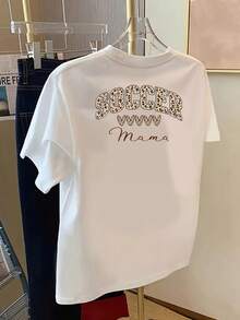 New 2026 Collection: Cotton T-Shirt, Double-Sided Printed T-Shirt, Soccer Mama, Women's Casual Short-Sleeve Leopard Print T-Shirt, Soft To The Touch Fabric, Classic Design For Spring/Summer, A Must-Have Fashion Item For Women, Short-Sleeve T-Shirt. - 白色 - 查看 4