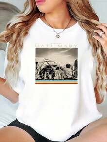 "Project Hail Mary" Movie Poster Style Casual T-Shirt - Women's Graphic Print T-Shirt, Crew Neck, Short Sleeve, Soft Polyester, Loose Fit, Spring/Summer Fashion Essential, 100% Cotton, Durable - 白色 - 查看 1