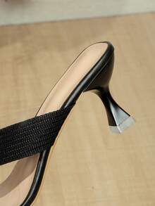 Women Heel Pointed Peep Open Toe Slip On Sexy Heeled Sandals Low Heel Mules For Party Wedding Summer - Black - View 9