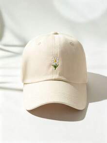 1pc Unisex Y2K Style Embroidered Floral Baseball Cap, Outdoor Casual Commute Minimalist Y2K Snapback Hat, Fashionable Sun Hat For Youth - Beige - View 2