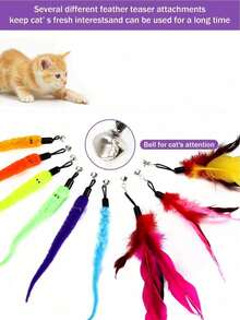 Happy Cat Toy Set, Pet Cat Toy Kit With Colorful Artificial Feathers, Fishing Rod, Caterpillar Bell, Replaceable Head Teaser Wand, Suitable For Indoor And Outdoor Use, Training, Self-Entertainment, Relieving Boredom, (Random Color) - View 4
