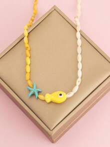 1pc Yellow Fish Beaded Necklace, Boho Style Everyday Necklace - Multicolor - View 5
