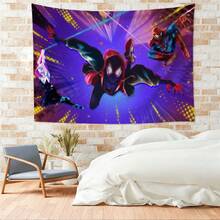 1pc Spider-Man Happy Birthday Backdrop Marvel Superhero Boy Party Decoration Cartoon Photography Background Indoor Holiday Gathering Scene Layout Cake Table Wall Tapestry Anime Fan Birthday Party Props Wall Hanging Decor - 多色 - 查看 5