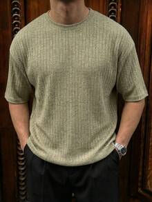 GRDR Men's Casual Minimalist Knit Short Sleeve Top, Summer - Khaki - View 7