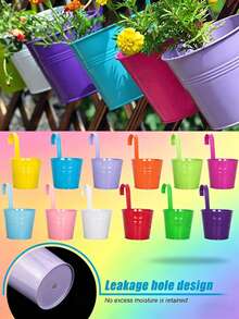 [Flower Pot: Rainbow Color]Garden Decoration, Outdoor And Garden Supplies, Colorful Metal Hanging Flower Pot With Built-In Hook, Suitable For Gardening Enthusiasts Decorative Flower Pot, Vintage Balcony Plant Bucket Suitable For Balcony, Fence, Yard, Home Gardening Decoration, Garden Decoration, Best Gift For Family And Friends - New Model - View 10