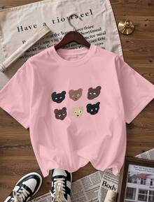 Cute And Casual Short-Sleeve T-Shirt, Fashionable Short-Sleeve T-Shirt For Spring And Summer 2026, Made In Mexico, 180 Grams. Cartoon Print, Couple Design, Suitable For Indoor Or Outdoor Wear. Crew Neck, Unisex, Ideal For Office And Leisure. One-Piece Pack. - PK-P631577SLNDXZGY611 - 查看 4