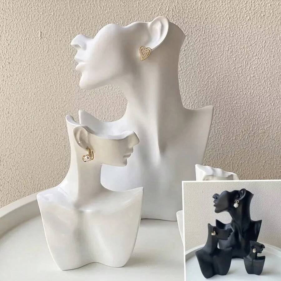 Maniquí de cara lateral de resina, soporte para presentación de joyería, cabeza, busto, retrato, collar, pulseras, pendientes, soporte para estante de almacenamiento de joyería, 1. 5TLN - S-NEGRO - Ver 1