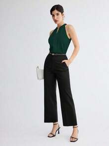 Camiseta de tirantes elegante con cuello de ojo de cerradura de unicolor, versátil para ir al trabajo, uso diario, retro romántico de los 90, adecuada para Navidad, Año Nuevo, San Valentín, fiesta, playa, graduación, moda, carnaval, vacaciones, in - Verde Oscuro - Ver 10