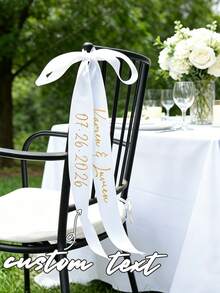 1/2/10pcs Ruban de siège de mariage personnalisé avec nom, décoration de chaise réservée personnalisée pour la réception, étiquettes de cartes de place souvenir pour la fête prénuptiale, cadeau de mariage rustique - Multicolore - Voir 3