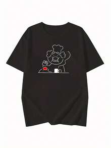 Women's Summer Fashion Short-Sleeved T-Shirt, Versatile Loose-Fitting Round Neck Top - Black - View 3