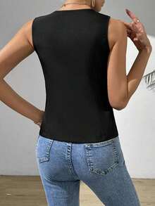 Chaleco informal sin mangas con abertura lateral para mujer - Negro - Ver 2
