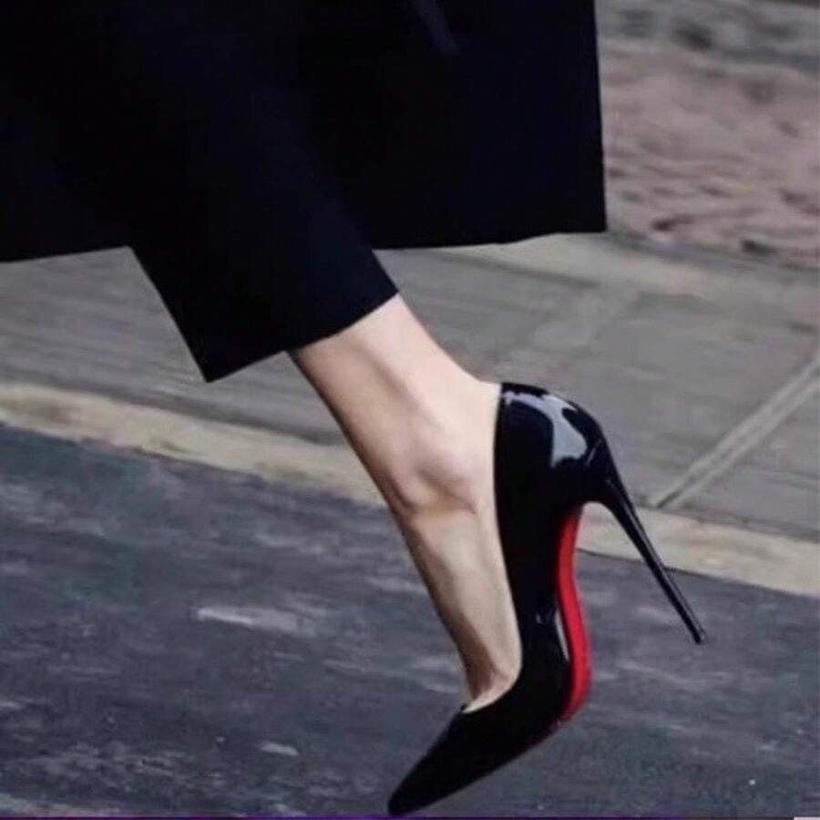 Black High-Heeled Women's Shoes With Thin Heels, 2026 Spring-Summer New Model, Red Sole, Patent Leather, Pointed Toe, Shallow Cut, Sexy Nude Color Work Pumps - 9CM黑色 - 查看 1