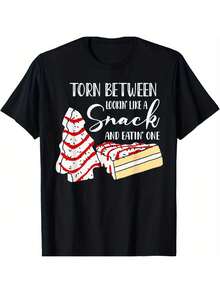 El pastel de árbol de Navidad parece un snack cuando se rompe. Camiseta de verano cómoda y casual de manga corta. - Negro - Ver 1