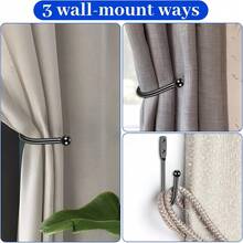 4 piezas Sujetacortinas negros - Ganchos de metal montados en la pared de fácil instalación para decoración del hogar, almacenamiento en la cocina y el baño - 4 piezas - Ver 2