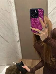 亮片鑽石 1 個裝奢華水鑽皮革手機殼，適用於 iPhone 17 Air 17 16 15 14 13 12 11 Pro Max Plus X XS XR 7 8 以及 Galaxy S21 S22 S23 S24 Plus S25 Ultra A15 A16 A55 A53 - 玫紅色 - 查看 3
