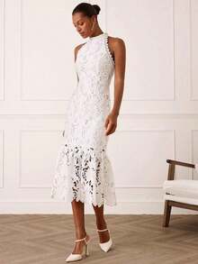 Vestido elegante sin mangas con cintura ceñida para mujer - Blanco - Ver 8