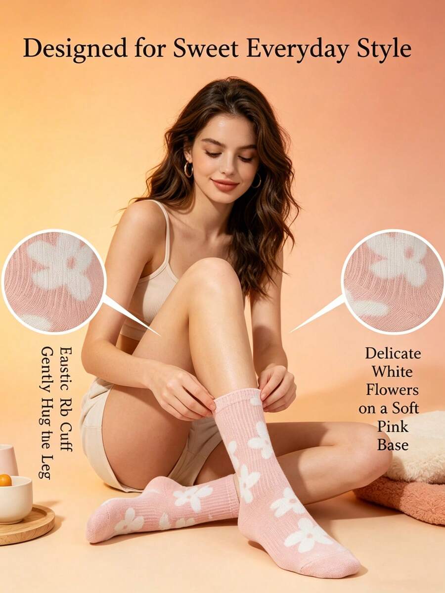 1/5 Pairs Women's Thin Combed Cotton Socks For Spring And Summer, Color-Blocked, Seamless, Striped, Versatile Style - Multicolor - View 1