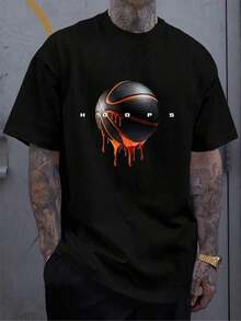 ‌ Camiseta de Manga Corta Holgada Casual Versátil con Estampado de Baloncesto Divertido, Ideal para Vacaciones, Trabajo y Uso Diario100% Cotton - Negro 2 - Ver 6