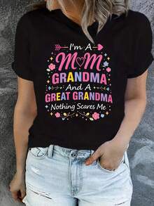 Camiseta Estampada para Mujer - Camiseta Casual de Manga Corta y Cuello Redondo con Texto Decorativo en Negro para Mamás y Abuelas. Corte Relajado para Todas las Estaciones, Perfecta para el Uso Diario y Atuendos de Vacaciones, Lavable aáquina. - Blanco - Ver 7
