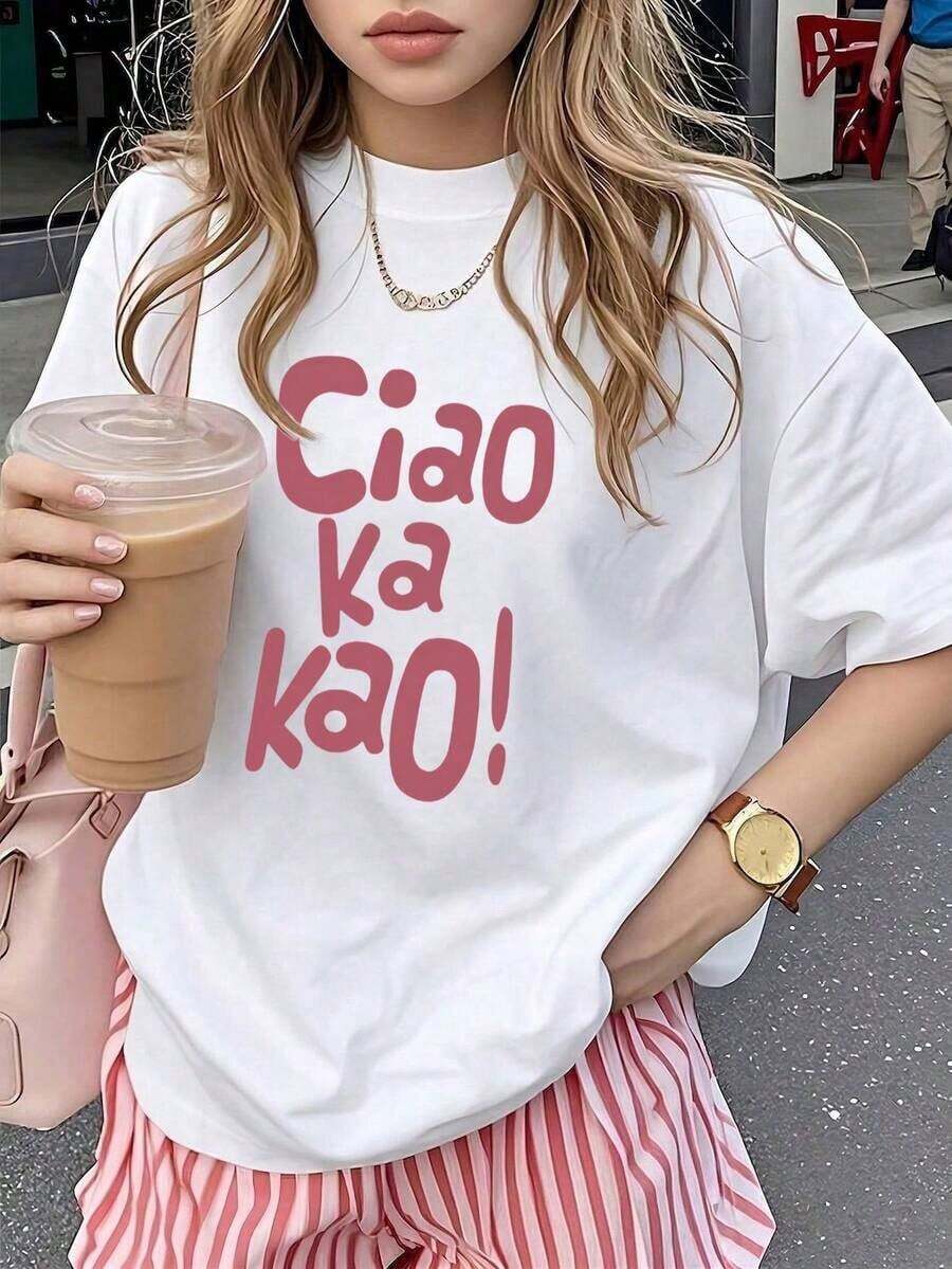 short-sleeveCamiseta de mujer estampada de manga corta para verano, tela de poliéster, estilo multifuncional, corte regular, peso 180 gramos, 1 unidad.100% Cotton - Blanco - Ver 1