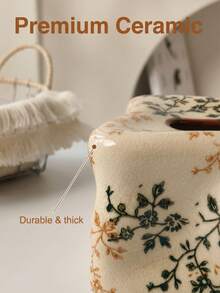1pc Vintage Floral Ceramic Tissue Box, With Cracked Glaze Surface, Bohemian Style Home Decor Tissue Box - Multicolor - View 4
