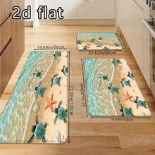 1PC/2PCS/3PCS Kitchen Floor Mats, Beach Sea Turtle & Starfish Print, Non-Slip, Water Absorbent, Soft & Comfortable, Easy To Clean, Ideal For Kitchen Decoration - Multicolor - View 18