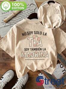 Camiseta de manga corta para mujer, estilo latinoamericano, con estampado floral de "No Soy Solo La Tía", única y versátil, para amantes de la cultura española/uso diario, estampado a doble cara, diseño simple y moderno, transpirable, ropa casual de verano, unisex. - Albaricoque - Ver 12