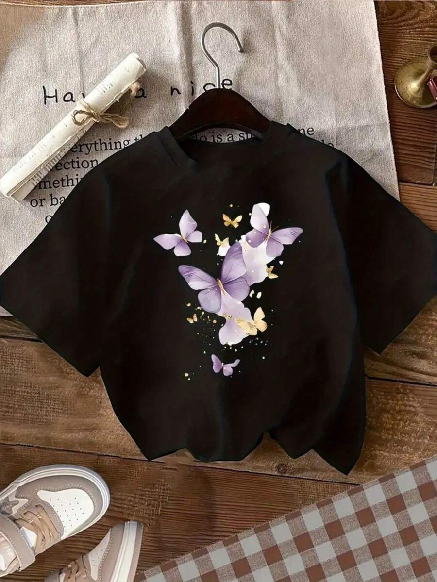 1 Women's Pure Cotton T-Shirt With Letter And Anime Print, Simple Design, Comfortable And Breathable, Suitable For Daily Casual Wear, Showing A Natural And Elegant Style, Must-Have For Summer Parties, Local Shipping, 180g 100% Cotton. - 黑色 - 查看 1