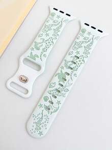 1件可愛海洋主題鯊魚雙色雕花矽膠錶帶，適用於Apple Watch 38mm 40mm 41mm 42mm 44mm 45mm 49mm (S10 42)mm (S10 46)mm，時尚柔軟矽膠運動錶帶，相容於 Series 11 Ultra 3 SE3 Ultra 2 S10 SE2 9 8 7 SE 6 5 4 3 2 1，適合搭配穿搭、日常配戴、度假 - 白綠 - 查看 4