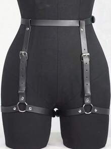 1 chiếc dây nịt tất bằng da PU màu nâu cà phê gợi cảm dành cho nữ, kiểu Gothic, phù hợp cho hộp đêm, tiệc rave, phong cách tối màu hoặc trang phục dự tiệc. - màu đen - Xem 1