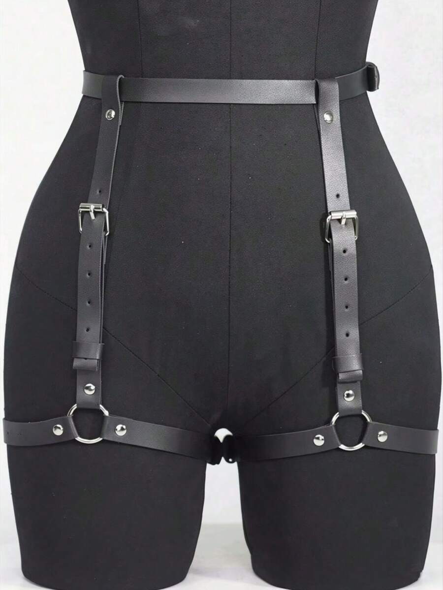 1 chiếc dây nịt tất bằng da PU màu nâu cà phê gợi cảm dành cho nữ, kiểu Gothic, phù hợp cho hộp đêm, tiệc rave, phong cách tối màu hoặc trang phục dự tiệc. - màu đen - Xem 1
