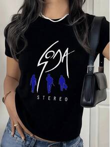 Women's T-Shirt With Soda Stereo Print, Casual And Modern Design, 100% Soft And Breathable Cotton, Ideal For Any Occasion. Pure-Cotton - 黑色 - 查看 6
