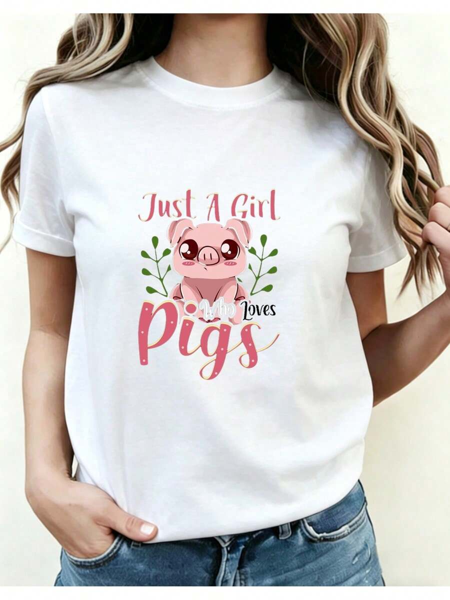 Premium Is Simply A T-Shirt For Pig Lovers. Pig T-Shirt, Suitable Pig T-Shirt For Pig Lovers, Gift For Pig Lovers, Pig T-Shirt, Women's Pig T-Shirt 01, Women's Round Neck Printed Top For All Seasons, . - 白色 - 查看 1