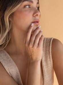 1pc Women's Versatile Copper Beaded Chain Minimalist Faux Crystal Knuckle Ring Bracelet - SL86 - View 2