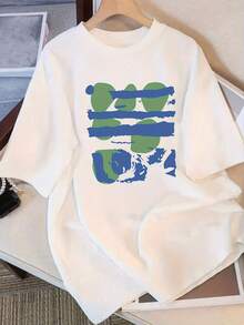 Women's Short Sleeve T-Shirt, Modern And Minimalist Style - Casual Top With Black Geometric Pattern, Ideal For Everyday Wear, Summer Clothes. | Artistic Design With Splatter Effect | Casual For Everyday Wear - 白色 - 查看 1