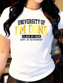 Women's Mexican "I'M DONE" T-Shirt, Casual Crew Neck, Short Sleeve, Gold Graphic Design With Bold Phrase, Comfortable For Everyday Wear, Urban Style, Ideal For Summer, Perfect For Mother's Day And As A Birthday Gift. Fashionable Summer Cotton T-Shirt - 白色 - 查看 10