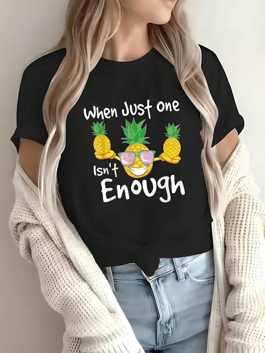 Women's T-Shirt For Spring/Summer. Model M251210 (55), Women's Summer T-Shirt, Round Neck, Suitable For Spring, Summer And Autumn - Casual And Fashionable Women's Clothing In Standard Size B1. Create Everyday Looks That Make You Look Slimmer. - 黑色 - 查看 1